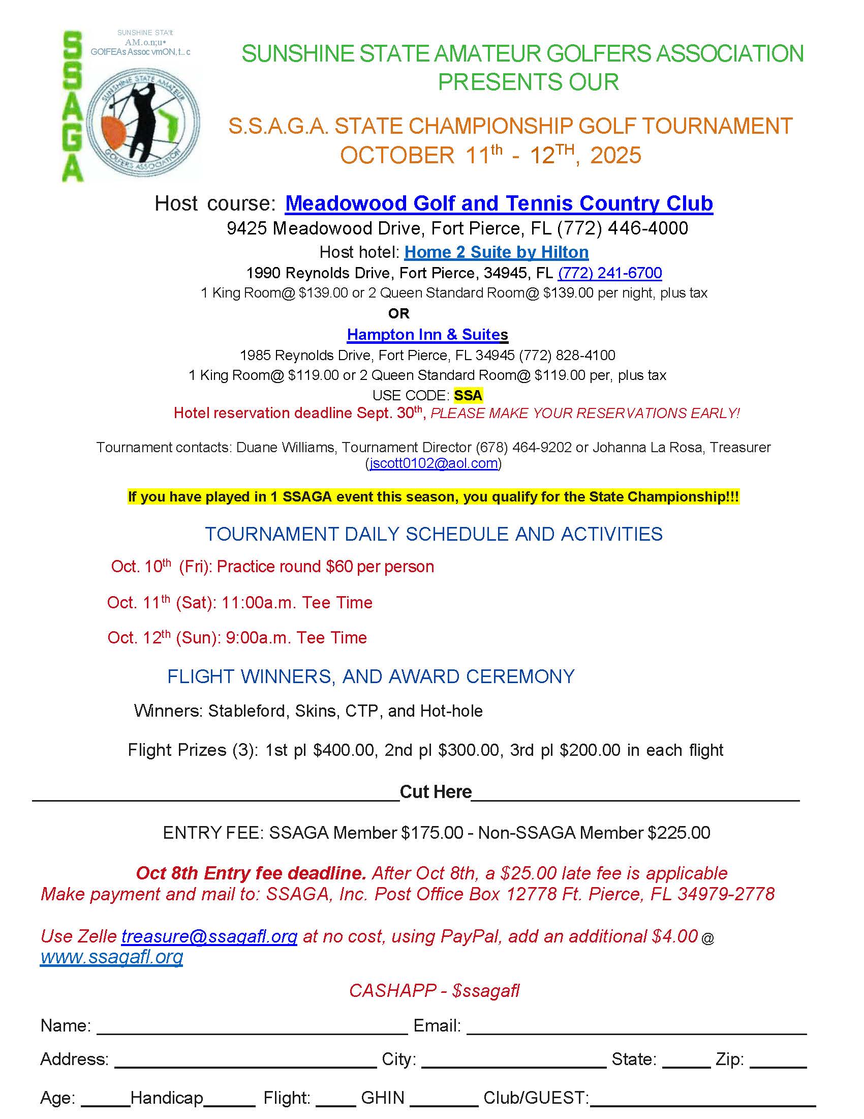 SSAGA 2025 State Championship Golf Tournament flyer